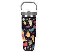 Bicchiere da 30 once con manico e coperchio per sorseggiare, tazza da viaggio in acciaio inossidabile con immagini di buon compleanno, tazza isolata per auto, per esterni