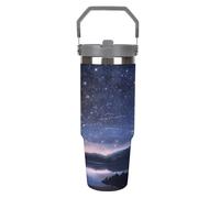 Bicchiere da 30 once con manico e coperchio per sorseggiare, tazza da viaggio in acciaio inossidabile con ragazza che guarda le stelle, tazza isolata per auto, per esterni