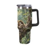 Bicchiere da 40 once con manico e cannuccia - Tazza da viaggio in acciaio inossidabile con isolamento Slow Loris, tazza termica a doppia parete sottovuoto a prova di perdite, compatibile con il port