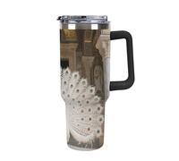 Bicchiere da 40 once con manico e cannuccia - Tazza da viaggio in acciaio inossidabile con isolamento termico a doppia parete a prova di perdite, compatibile con il portabicchieri dell'auto, bottigl