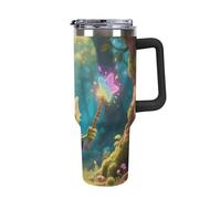 Bicchiere da 40 once con manico e cannuccia - Tazza da viaggio in acciaio inossidabile con isolamento termico a forma di gnomi colorati, tazza termica a doppia parete a prova di perdite, compatibile