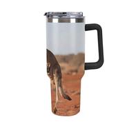 Bicchiere da 40 once con manico e cannuccia - Tazza da viaggio in acciaio inossidabile con isolamento a forma di canguro, tazza termica a doppia parete sottovuoto a prova di perdite, compatibile con