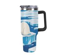 Bicchiere da 40 once con manico e cannuccia - Tazza da viaggio in acciaio inossidabile con isolamento termico a forma di orsi polari, tazza termica a doppia parete a prova di perdite, compatibile co