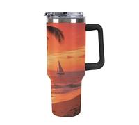 Bicchiere da 40 once con manico e cannuccia - Tazza da viaggio in acciaio inossidabile con isolamento TPalm Tree, tazza termica a doppia parete sottovuoto a prova di perdite, compatibile con il port