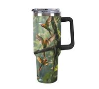 Bicchiere da 40 once con manico e cannuccia - Tazza da viaggio in acciaio inossidabile isolata a forma di pappagallo colorato, tazza termica a doppia parete a prova di perdite, compatibile con il po