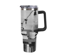 Bicchiere da 40 once con manico e cannuccia - Tazza da viaggio in acciaio inossidabile isolata a forma di libro, tazza termica a doppia parete a prova di perdite, compatibile con il portabicchieri d