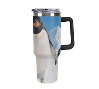 Bicchiere da 40 once con manico e cannuccia - Tazza da viaggio in acciaio inossidabile isolata Walking Penguin, tazza termica a doppia parete sottovuoto a prova di perdite, compatibile con il portab