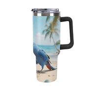 Bicchiere da 40 once con manico e cannuccia - Tazza da viaggio isolata in acciaio inossidabile Ropical Parrot, tazza termica a doppia parete sottovuoto a prova di perdite, compatibile con il portabi