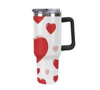 Bicchiere da 40 once per San Valentino con manico e cannuccia, regali di compleanno e Natale per moglie, fidanzata, sposa, bottiglia d'acqua da viaggio in acciaio inossidabile, motivo rosso con amore