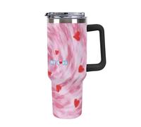 Bicchiere da 40 once per San Valentino con manico e cannuccia, regalo di compleanno per moglie e fidanzata, tazza da viaggio in acciaio inossidabile, borraccia, motivo tie-dye con cuori rossi, tazza