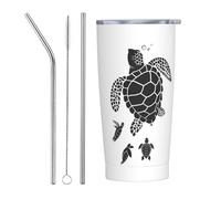 Bicchiere da 590 ml con coperchio e cannuccia, famiglia di tartarughe marine isolate in acciaio inox, tazza da caffè personalizzata da viaggio bottiglia d'acqua