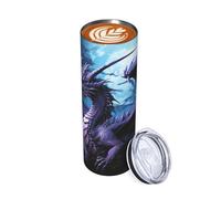 Bicchiere da 590 ml con drago viola e luna viola, tazza da caffè da viaggio isolata in acciaio inox, a doppia parete, per bevande calde e fredde, riutilizzabile, tazza da tè freddo, regalo per donne e