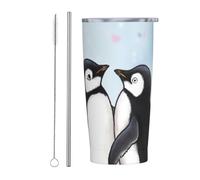 Bicchiere da 590 ml in acciaio inox con coperchio e cannuccia I Love Penguins doppia parete isolata sottovuoto tazza da caffè da viaggio per casa ufficio