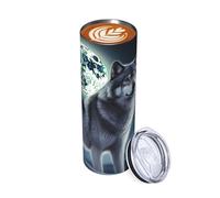 Bicchiere da 590 ml, tazza da caffè da viaggio con lupo sotto la luna, in acciaio inox, a doppia parete, per bevande calde e fredde, riutilizzabile, tazza da tè freddo, regalo per donne e uomini