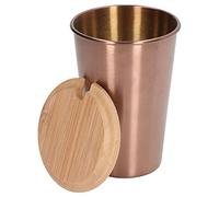 Bicchiere da Birra 500 Ml Acciaio Inossidabile Boccale da Acqua Bicchiere da Birra con Coperchio in Legno, Bicchieri da Caffè per Frullati, Cocktail, Whisky(Oro rosa)