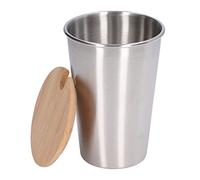 Bicchiere da Birra 500 Ml Acciaio Inossidabile Boccale da Acqua Bicchiere da Birra con Coperchio in Legno, Bicchieri da Caffè per Frullati, Cocktail, Whisky(Colore acciaio inossidabile)