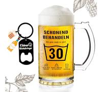 Bicchiere da birra "Das gute Stück ist 30" - Divertente regalo di 30° compleanno per uomini e donne - Boccale di birra di alta qualità da 0,5 l senza bolle + portachiavi con apribottiglie - Divertente