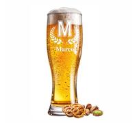 Bicchiere da birra inciso con lettera desiderata, 0,5 l, con testo a scelta, nome anno o scritta, bicchiere di grano personalizzato per occasioni speciali come compleanno, anniversario, festa del papà
