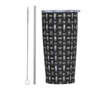 Bicchiere da caffè freddo con catena metallica, con coperchio e cannuccia, 590 ml, tazza da caffè ghiacciata isolata sottovuoto, bottiglia da viaggio riutilizzabile in acciaio inox