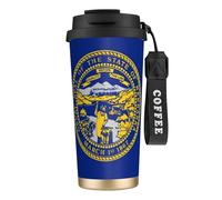 Bicchiere da caffè in acciaio inox con stampa bandiera del Nebraska, coperchio a doppio uso con cannuccia, elegante tazza da viaggio per casa e ufficio