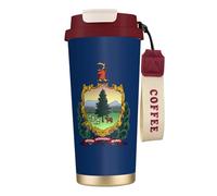 Bicchiere da caffè in acciaio inox con stampa bandiera del Vermont, coperchio a doppio uso con cannuccia, elegante tazza da viaggio per casa e ufficio