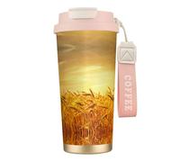 Bicchiere da caffè in acciaio inox con stampa campo di grano, coperchio a doppio uso con cannuccia, elegante tazza da viaggio per casa e ufficio