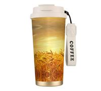 Bicchiere da caffè in acciaio inox con stampa campo di grano, coperchio a doppio uso con cannuccia, elegante tazza da viaggio per casa e ufficio