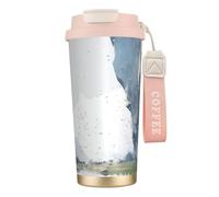 Bicchiere da caffè isolato personalizzato unico - Tazza da viaggio in acciaio inox da 500 ml, perfetta per bevande calde e fredde, una pietra che cade dal cielo rosa
