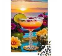 Bicchiere da cocktail Puzzle 1000 Pezzi Carta per Adulti Tramonto Tropicale Gioco di Puzzle Relax Decorazione Regalo 70x50cm/1000pcs
