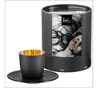 Bicchiere da Espresso Eisch con sottobicchiere Cosmo Gold, Vetro di Cristallo, Oro, Nero 100ml