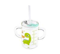 Bicchiere da latte in vetro da 250 ml, con cannuccia in silicone e coperchio a tenuta stagna, bicchieri resistenti al calore, con doppia maniglia, con scala di valore, per acqua, latte, succo