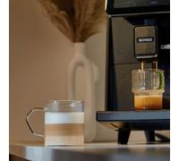 Bicchiere da latte scanalato con manico CHiATO, 320 ml - Trasparente