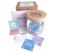 Bicchiere da pensiero "Mut" - Set regalo per coraggiatori e fiducia, vetro con coperchio in legno, 52 sfide mutmach, domande di riflessione, citazioni e affermazioni + motivazioni strappate e lettere