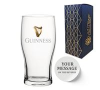 Bicchiere da pinta Guinness classico, con incisione di qualsiasi messaggio, personalizzabile per ogni occasione, in confezione regalo, contiene fino a 570 ml