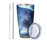 Bicchiere da strega, confezione da 1 collana con cappello magico e grazioso disegno estetico e artistico, in metallo bianco e blu, riutilizzabile, senza fuoriuscite, infrangibile, per esterni, picnic