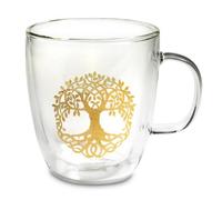 Bicchiere da Tè Vetro ALBERO DELLA VITA Color Oro Tazza Thè Caffè Tisana Relax