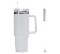 Bicchiere da viaggio in acciaio inossidabile con cannuccia, tazza isolata Stanley Mug, Tazza da caffè, 40oz, 1200ml, con manico e spazzola per la pulizia (Bianco)