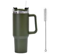 Bicchiere da viaggio in acciaio inossidabile con cannuccia, tazza isolata Stanley Mug, Tazza da caffè, 40oz, 1200ml, con manico e spazzola per la pulizia (Verde)