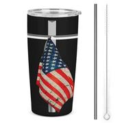 Bicchiere da viaggio in acciaio inox da 20 once con bandiera americana e croce cristiana di Cristo Gesù, a doppia parete, con coperchio a cannuccia, per uomo e donna, ideale come regalo per il caffè.