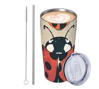 Bicchiere da viaggio isolato in acciaio inox con motivo coccinelle infinito maculato da 590 ml, a prova di perdite, tazza da caffè da viaggio con coperchio e cannuccia, regalo per donne, uomini amanti