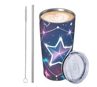Bicchiere da viaggio isolato in acciaio inox con motivo costellazioni e stelle, da 590 ml, a prova di perdite, da viaggio, con coperchio e cannuccia, ideale come regalo per donne, uomini e amanti