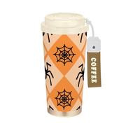 Bicchiere da viaggio per caffè in acciaio inox con motivo ragno nero, con coperchio, progettato per andare tazze per caffè caldo e freddo, 500 ml, a prova di perdite