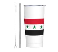 Bicchiere da viaggio sottile in acciaio inossidabile con bandiera Siria, tazza da caffè isolata sottile a doppia parete da 20 Oz, con coperchio antispruzzo, cannuccia e spazzola per la pulizia, per c