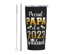 Bicchiere da viaggio sottile in acciaio inossidabile per laureato papà di una classe del 2023, tazza da caffè isolata sottile a doppia parete da 20 once con coperchio a prova di spruzzi, cannuccia e