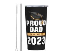 Bicchiere da viaggio sottile in acciaio inossidabile per laureato papà di una classe del 2023, tazza da caffè isolata sottile a doppia parete da 20 once con coperchio a prova di spruzzi, cannuccia e