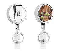 Bicchiere da vino con porta badge con cordino retrattile e clip a coccodrillo girevole a 360°, resistente in acciaio inox, porta badge per infermieri, ufficio, insegnanti, sicurezza