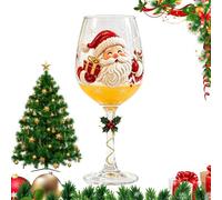 Bicchiere da vino di Natale - Calice con stelo dipinto | resistente | Disegni di Babbo Natale, pupazzo di neve e albero, stampati in 2D, 6 stili, 6x6x18,3 cm, 210 g, per tavola da pranzo,