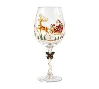 Bicchiere da vino di Natale - Calice con stelo dipinto | resistente | Disegni di Babbo Natale, pupazzo di neve e albero, stampati in 2D, 6 stili, 6x6x18,3 cm, 210 g, per tavola da pranzo,