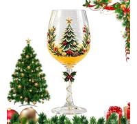 Bicchiere da vino di Natale - Calice con stelo dipinto | resistente | Disegni di Babbo Natale, pupazzo di neve e albero, stampati in 2D, 6 stili, 6x6x18,3 cm, 210 g, per tavola da pranzo,