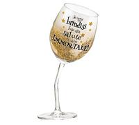 Bicchiere da Vino Divertente - “Se ogni brindisi fosse alla salute ora sarei immortale!!” - Calice Inclinato con Gambo Piegato - Regalo Originale e Ironico per Amanti del Vino
